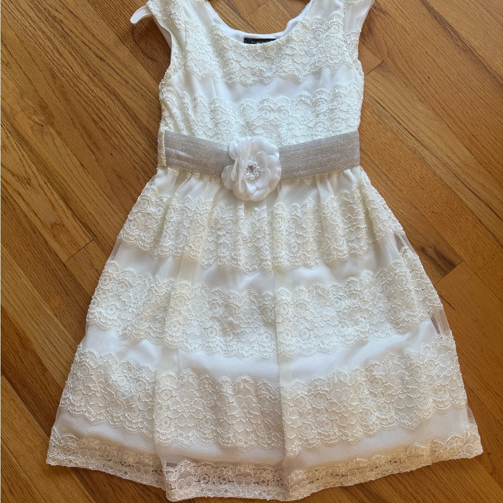 White Lace Dress with Silver Belt